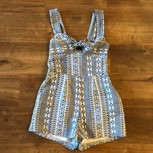 Blue and White Printed Romper